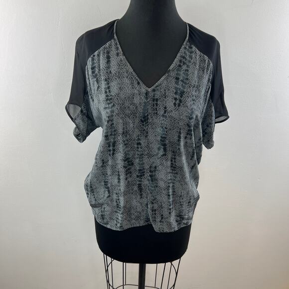 EILEEN FISHER Gray Black Blouse Top Silk Snake Print Deep V-Neck Petite Small PS - Picture 2 of 9